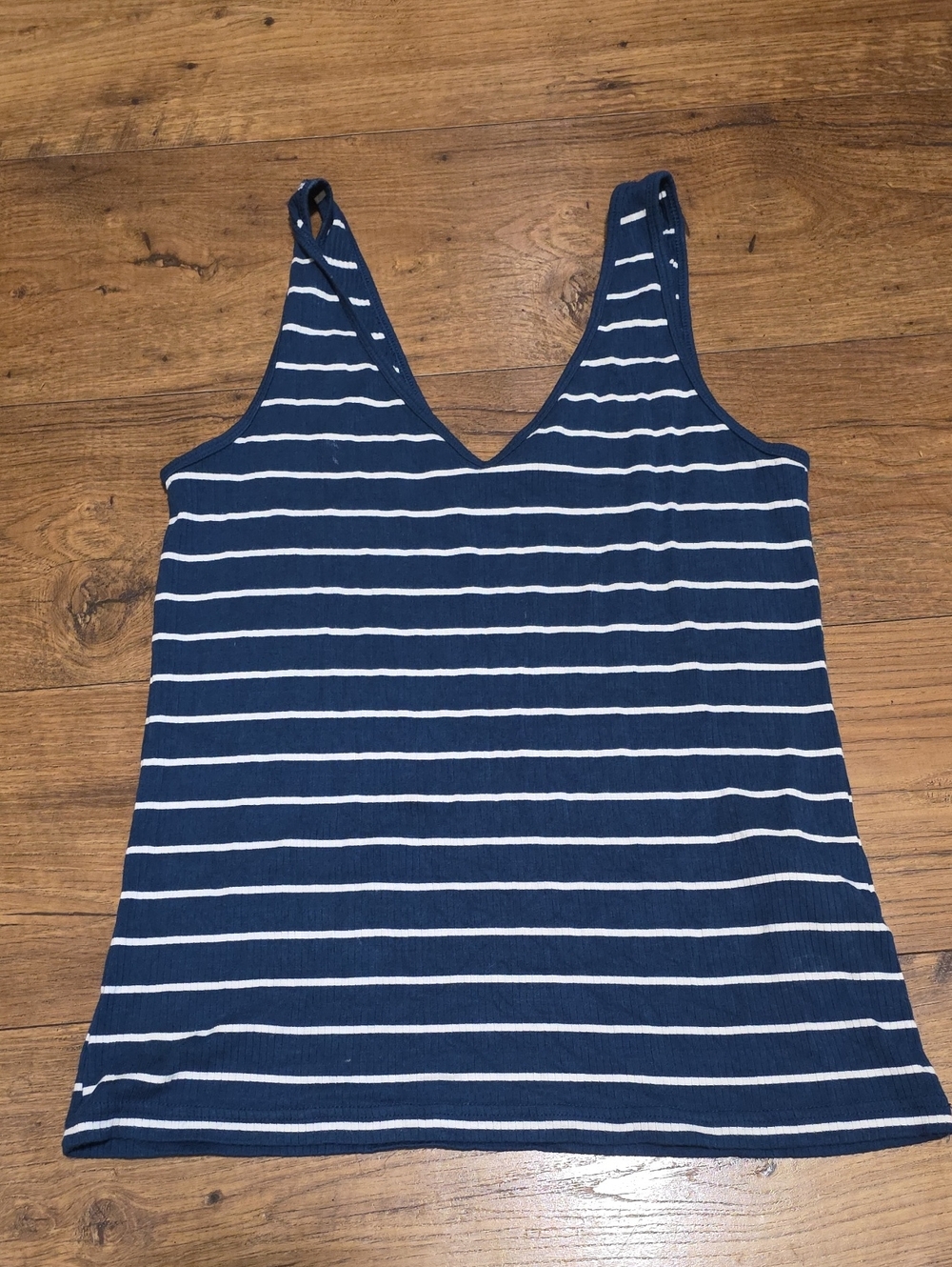 Banana Republic Navy & White Striped V-Neck Tank Top